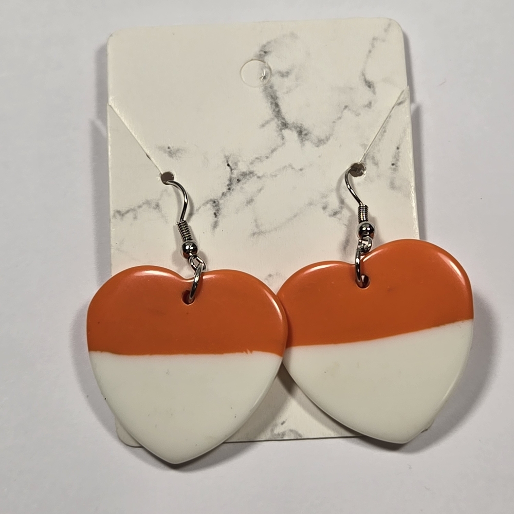 Vibrant Orange and White Dangle Heart Earrings - Picture 2 of 7